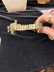 Vintage Metal Bangle Bracelet Belly Dancing Jewelry Cutouts Jingle Hinged 7.5”