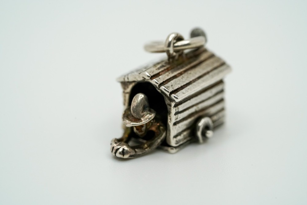 Antique Sterling Silver Movable Man in the DOG HOUSE Bracelet Charm 1.8cm N2