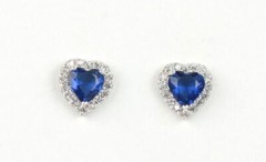 14k Solid White Gold Halo Heart Stud Earrings