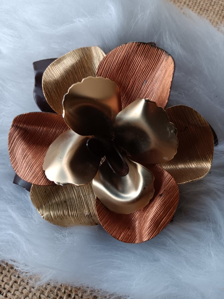 Vintage Large Black, Gold & Copper and Metal Flower Brooch