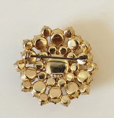 Vtg Signed Austria Peridot Green Amber Topaz Brown Rhinestone Dome Brooch