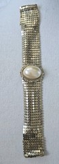 Vintage Style Gold Tone Mesh Choker Faux Pearl Liquid Metal Adjustable 16 Inches