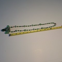 Vtg Green Glass Plastic Beads Metal Disks 28″ Inches Chip Large Bead Millefiori