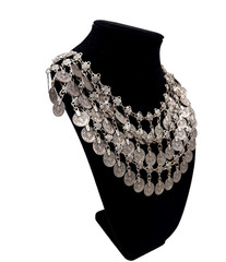 ANTIQUE COIN NECKLACE 3 LAYERS OF COINS SILVER ALLOY ETHNIC BIB SIGNIFICANT UNIQ