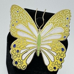 Yellow Green Blue White Goldtone Enameled Butterfly Brooch Pin