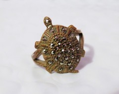 ANTIQUE BRASS OR COPPER & MARCASITE TURTLE RING SZ. 8