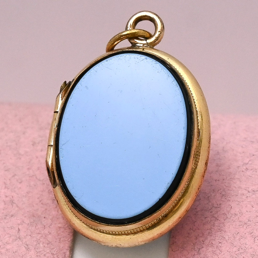 Antique Victorian Banded Agate Double Sided Gold Filled Charm Pendant Locket