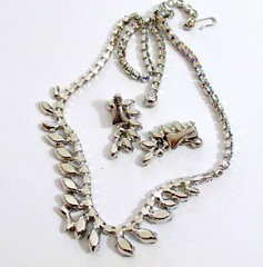 VTG EXQUISITE B DAVID AB RHINESTONE NECKLACE CLIP EARRINGS Prong Set 60s EXC