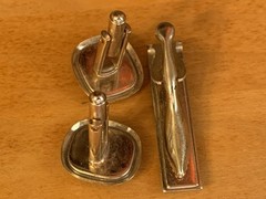 Lot of Cufflinks, Tie bar, Tie Tacks~Gold Tone Mesh Wrap Green, blue~Swank+