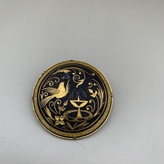 Vintage Spanish Damascene Brooch Bird And Fountain Design