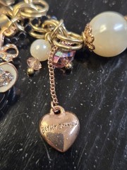 VINTAGE BETSEY JOHNSON PINK CORSET ENAMEL FINISH DANGLING CHARMS FAUX PEARLS…