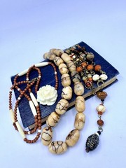 3 Pcs Vintage Bead Necklaces Lot Tribal Ethnic Bone Horn Glass Tribal Lot BP