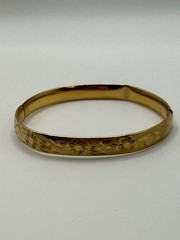Vintage 14K Gold Filled Marathon Hinged Bangle W/ Floral Etching