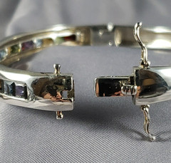 STERLING SILVER HINGED Bangle BRACELET MULTI-COLOR GEMSTONES Size 7″