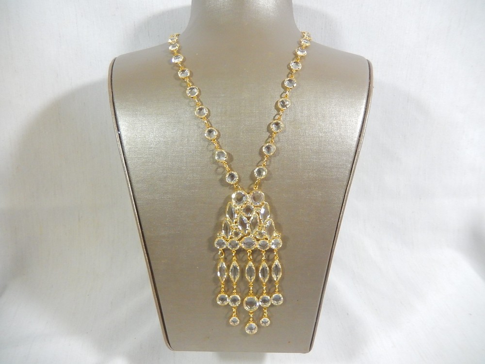 VTG HOBE STYLE HIGN END CLEAR OPEN SET RHINESTONE WATERFALL 22″ BIB NECKLACE