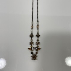 Antiqued Avon brass & topaz rhinestone Flower leaves necklace