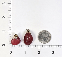 Lot of 2 Vintage Red Pink Stone Pendants Rhodonite? Thulite?