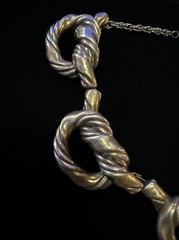 Vintage “RARE ” 925 Sterling Silver W/touch Gold 5 Knotted Rope Necklace 15.5