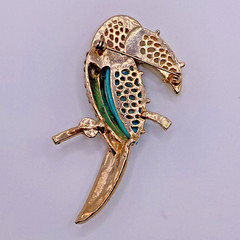 Vintage Bird Brooch Parrot Figural Animal Rhinestone Multicolor Retro Costume