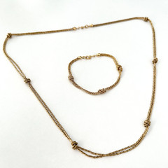 Vintage Gold Tone Rope Twist Knot Double Strand Necklace Bracelet Matching Set