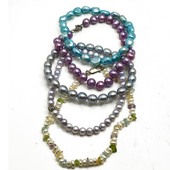 Freshwater Pearl Bracelet 5 Lot Blue Purple Lavender Stretch