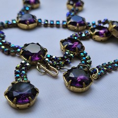 1940s RARE HOBE FIVE PENDANT PURPLE HEAD- LIGHT ORIGINAL COND FESTOON NECKLACE