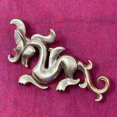 Dragon Brooch Pin Signed MMA Vintage NY Metropolitan Museum of Art Gold Plated