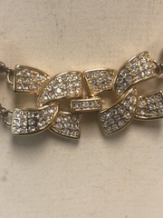 VTG KJL KENNETH LANE CLEAR RHINESTONE LONG FAUX PEARL DANGLE EARRINGS & NECKLACE