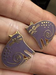 Laurel Burch Lilac Purple Keshire Cat Post Earrings from 1980s Collection