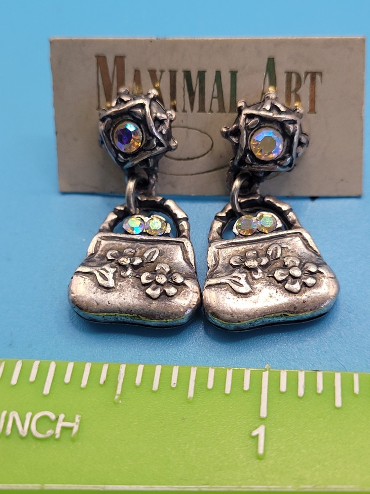 Maximal Art John Wind Earrings Purse Vintage Silvertone