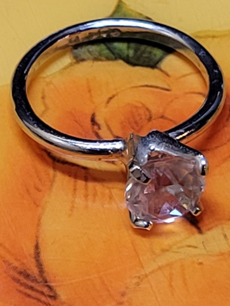 VTG Estate Uncas Mfg Co. Silver Tone Solitaire Cocktail Engagement Ring size 6
