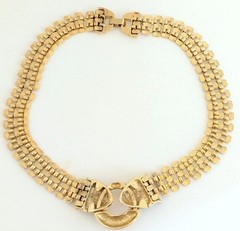 Gorgeous 1980’s Green Eyed Panthers Panther Link Choker Statement Necklace
