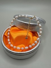 9” Freshwater White Pearl Anklet with Charm Dainty Foot Jewelry, Summer Gift