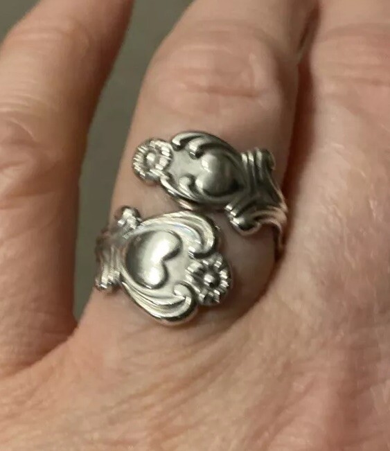 Avon Treasured Heart Sterling Silver Spoon Ring Valentine’s Wrap 925 Size Varies