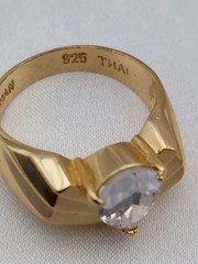 Vintage 18k Gold Over Sterling HAN 2ct Pear Chervon 5.6Gr Sz 6.75 Ring Band