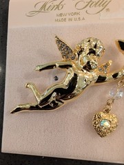 Kirks Folly Cherub Angel Brooch Pin Gold Tone Crystals Signed New T12