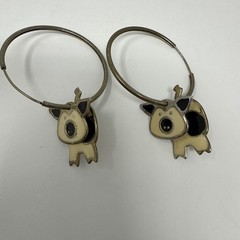 Vintage Animal Novelty Dangle Earrings Set of 3 Black Cat, Pig Hoops, Birds