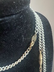 Vintage Napier Signed Gold and White Link Long Chain Necklace 60” !! H3