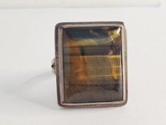 Beautiful VTG Sterling Silver with Rectangle Tiger’s Eye Ring – Adjustable