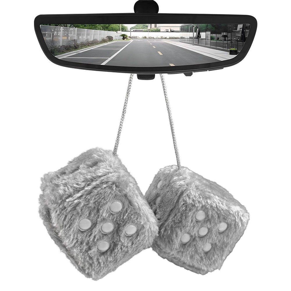 MUQIDA Fuzzy Plush Dice for Car Mirror, 3 Inch 3.0 x x inches, Grey