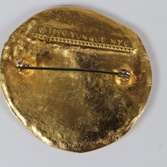 VTG 1990 Peggy Yunque NYC Brooch Two Faces Greek Style Roman Phalerae Gold Tone