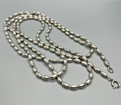 Metallic Oval Textured Beaded Necklace Vintage Silver Tone Opera 54 in