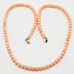 Genuine Pink Peach Blush Coral Bead 6mm Necklace Alloy Clasp Tested 25 inch