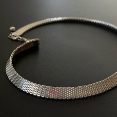 Vintage Sterling Silver Thick Mesh Collar Necklace | Adjustable 16–18.5”