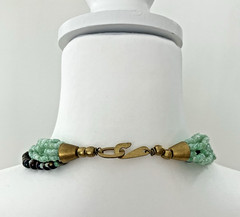 VTG Sea-green Glass Multi-Strand (8) Necklace 2 mm Beads w/Dark Beads Brass Hook