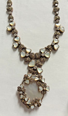 ELEGANT, UNIQUE GSJ Sterling Silver Mother Of Pearl, Marcasite Necklace 63GR