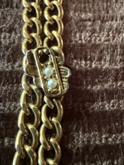 Vintage Double stranded gold tone Bracelet with various Stones 6.5”