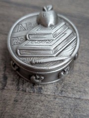 VTG Ms Dee Pewter School Days Trinket Box & Brooch Pin Set Teacher Collectible