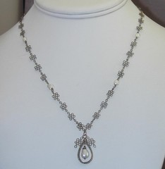 Delicate Sterling Celtic Knot Rope Link FW Pearl Lavalier Necklace 17 1/8
