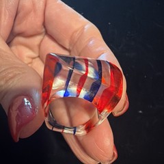 Vintage Acrylic Red Clear And Blue Ring Size 8